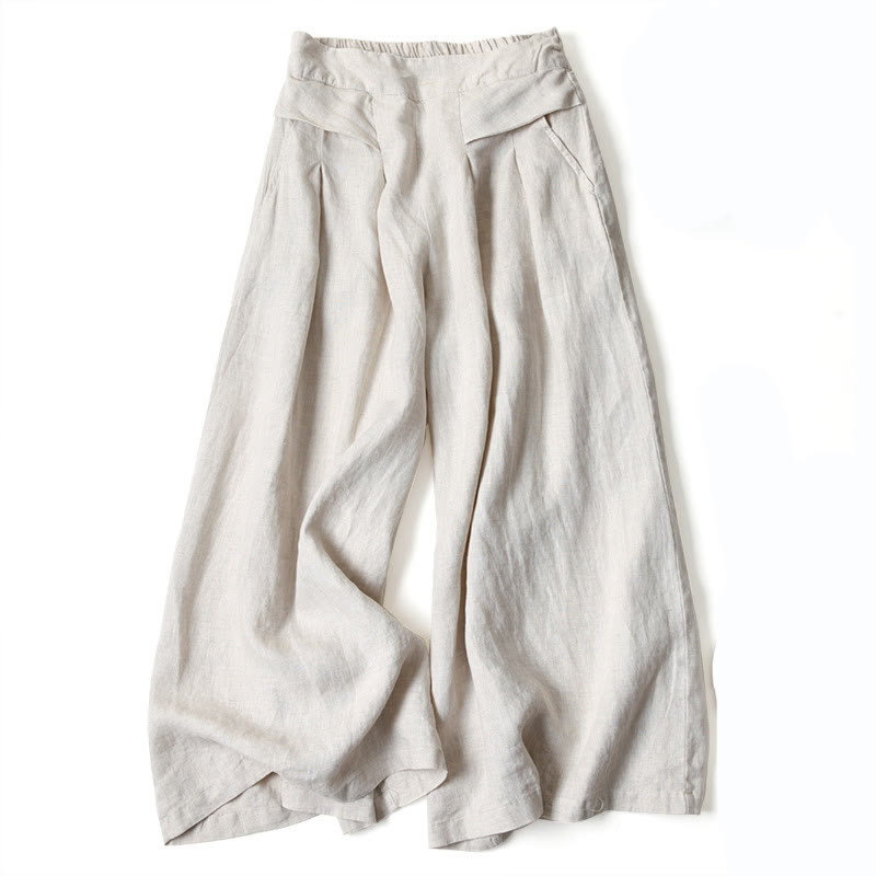 Priya | Women's Linen High-Waist Pleated Wide-Leg Trousers