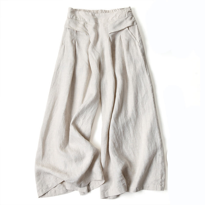 Priya | Women's Linen High-Waist Pleated Wide-Leg Trousers