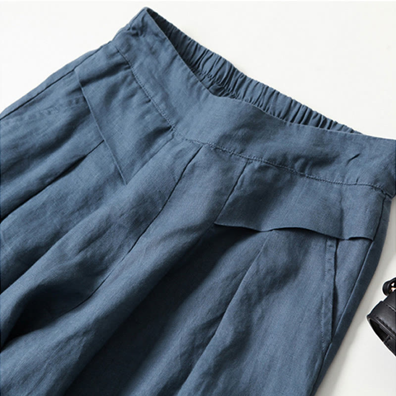 Priya | Women's Linen High-Waist Pleated Wide-Leg Trousers