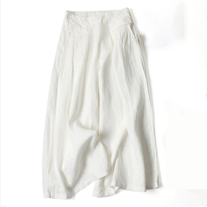 Priya | Women's Linen High-Waist Pleated Wide-Leg Trousers