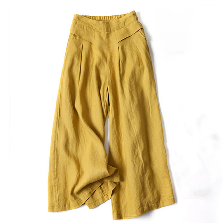 Priya | Women's Linen High-Waist Pleated Wide-Leg Trousers