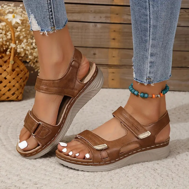 Priya | Women's Orthopaedic Leather Hook-and-Loop Wedge Sandals