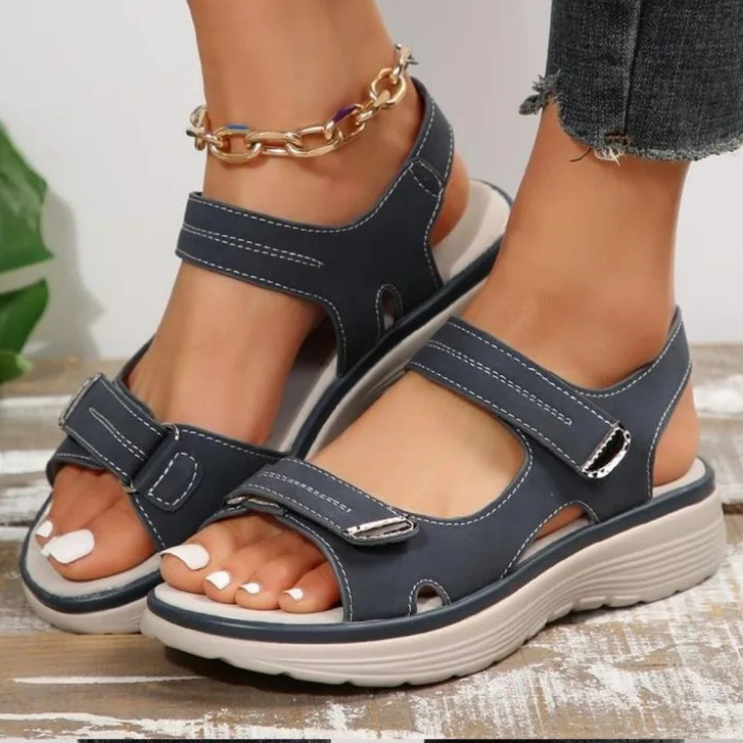 Priya | Women's Orthopaedic Leather Hook-and-Loop Wedge Sandals