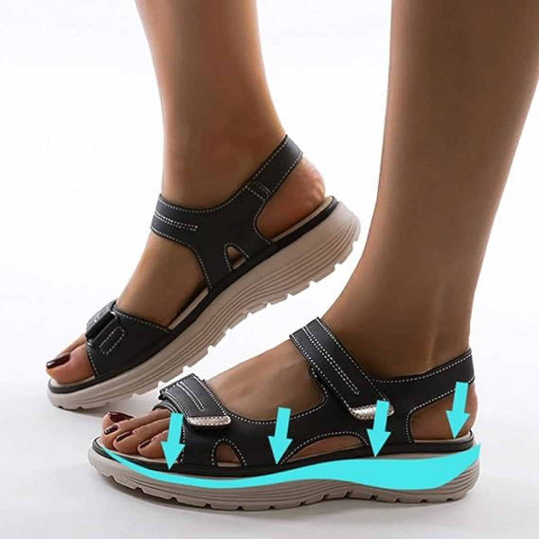 Priya | Women's Orthopaedic Leather Hook-and-Loop Wedge Sandals
