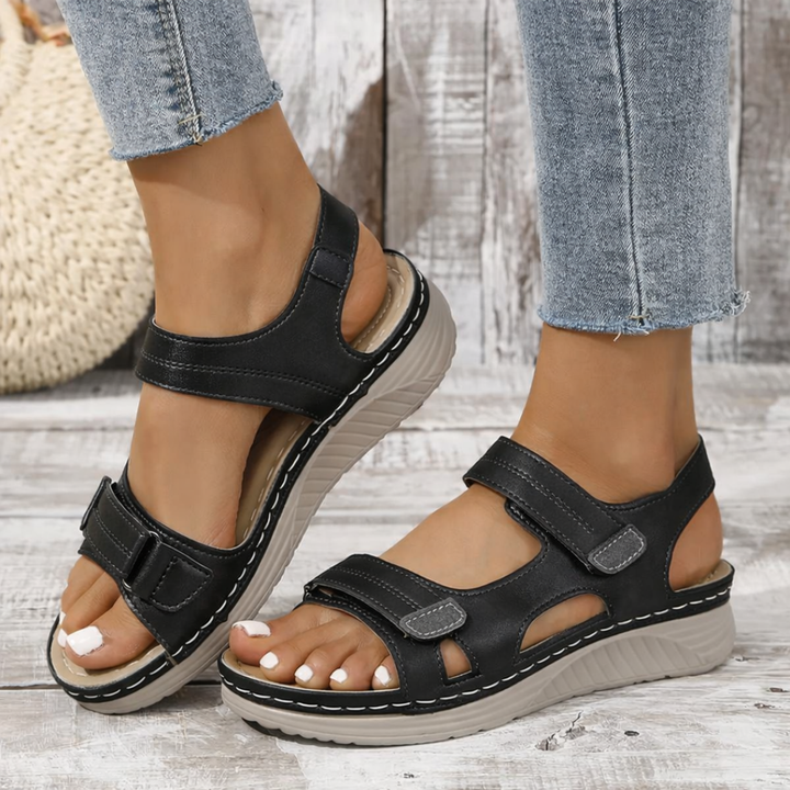 Priya | Women's Orthopaedic Leather Hook-and-Loop Wedge Sandals