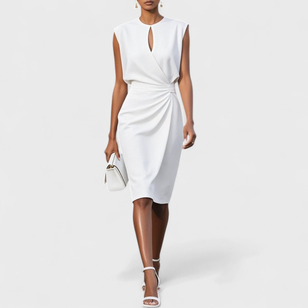 Priya | Women's Stretch Draped Keyhole Wrap Midi Dress Elegant