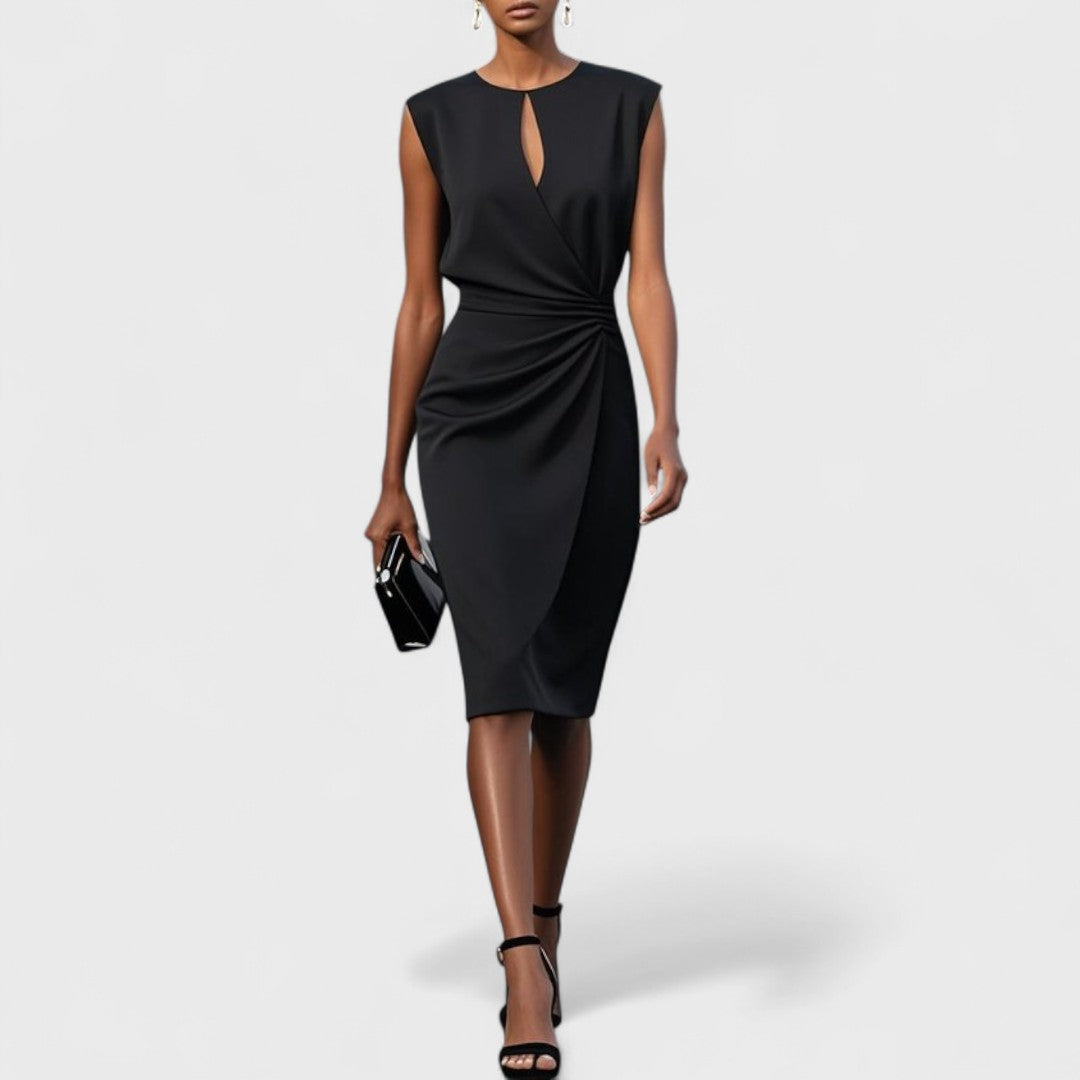 Priya | Women's Stretch Draped Keyhole Wrap Midi Dress Elegant