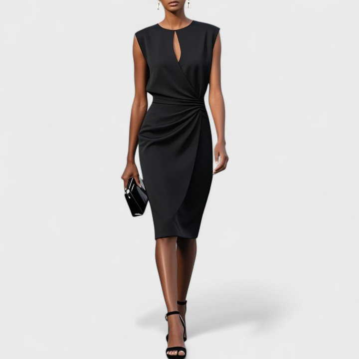 Priya | Women's Stretch Draped Keyhole Wrap Midi Dress Elegant