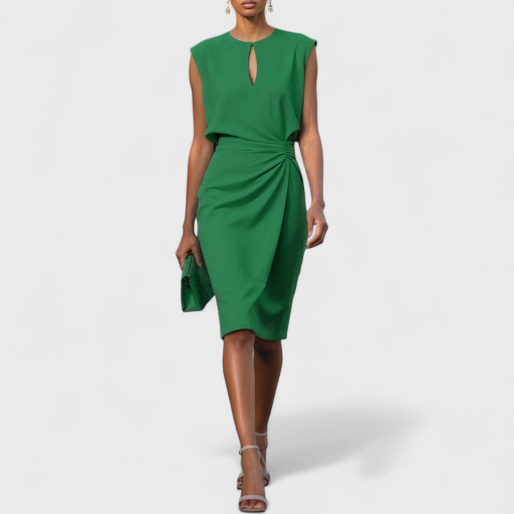 Priya | Women's Stretch Draped Keyhole Wrap Midi Dress Elegant