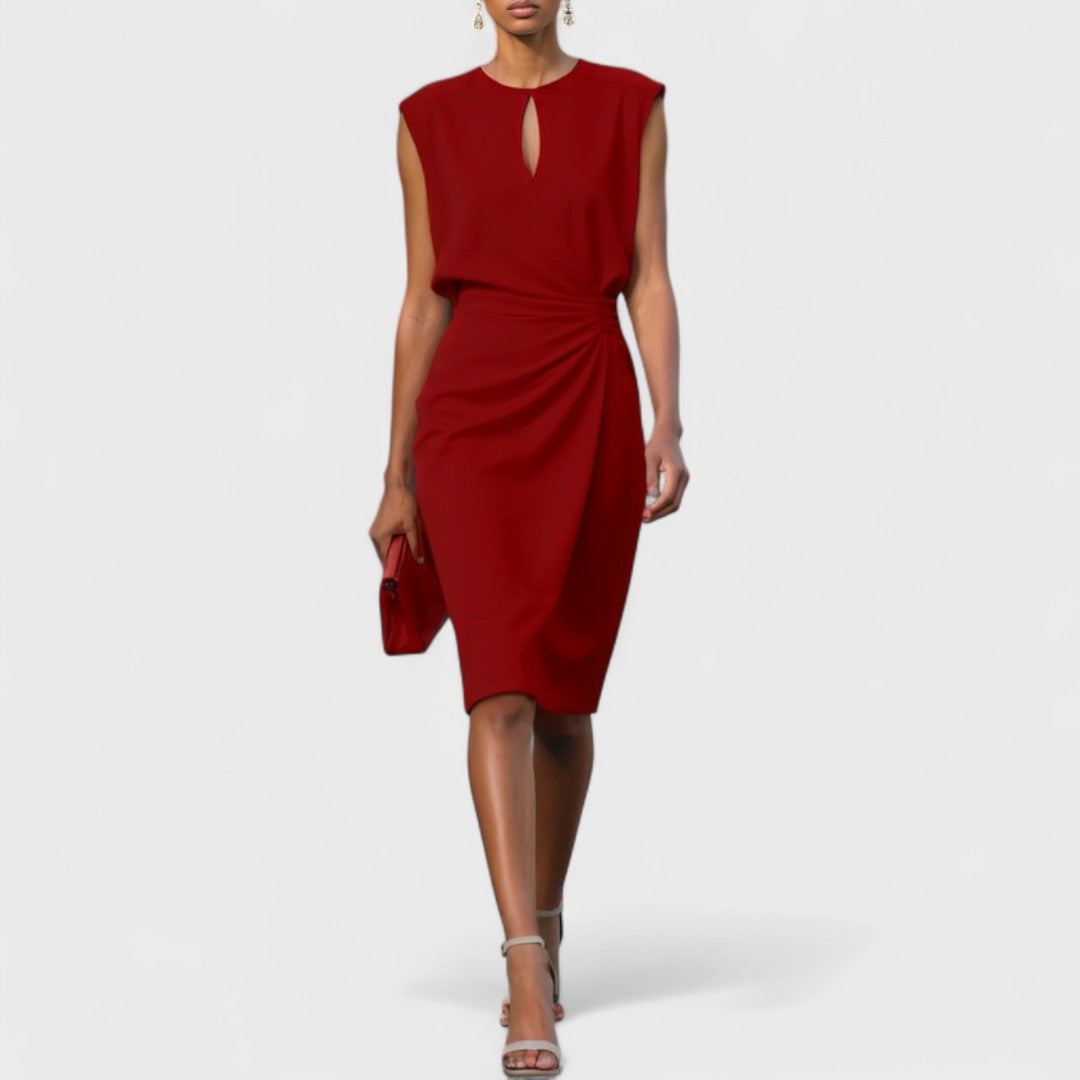 Priya | Women's Stretch Draped Keyhole Wrap Midi Dress Elegant