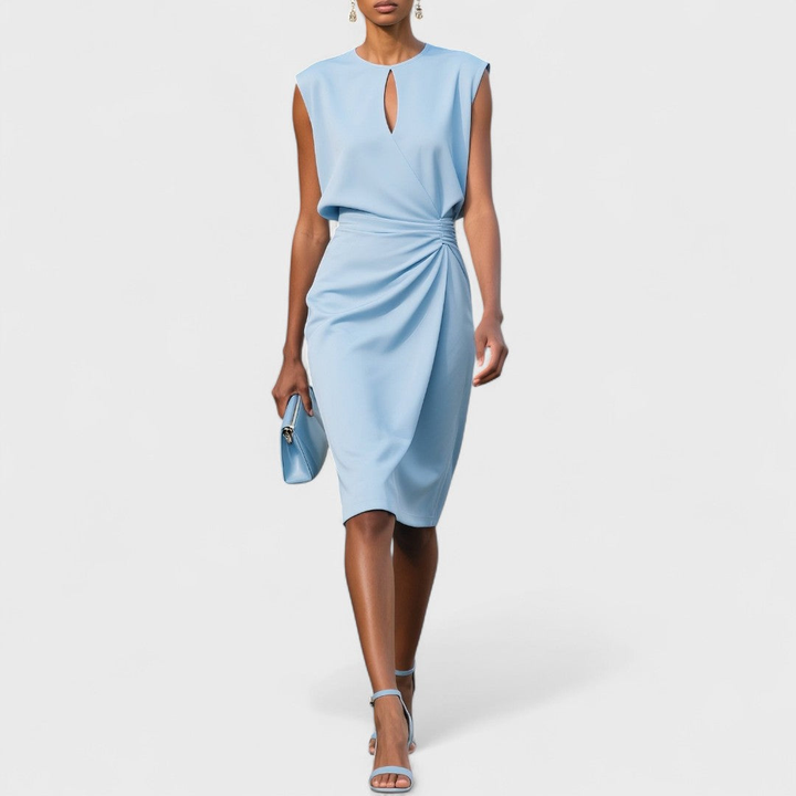 Priya | Women's Stretch Draped Keyhole Wrap Midi Dress Elegant