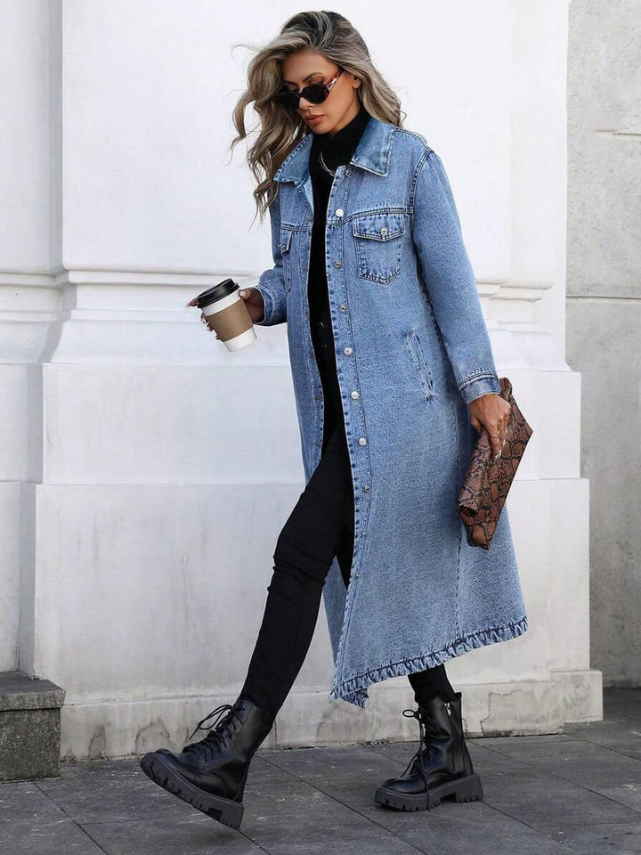 Quinn | Women's Denim Button-Front Long Duster Coat