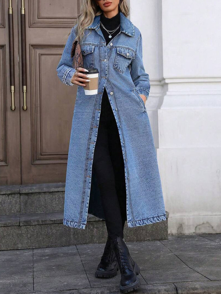 Quinn | Women's Denim Button-Front Long Duster Coat