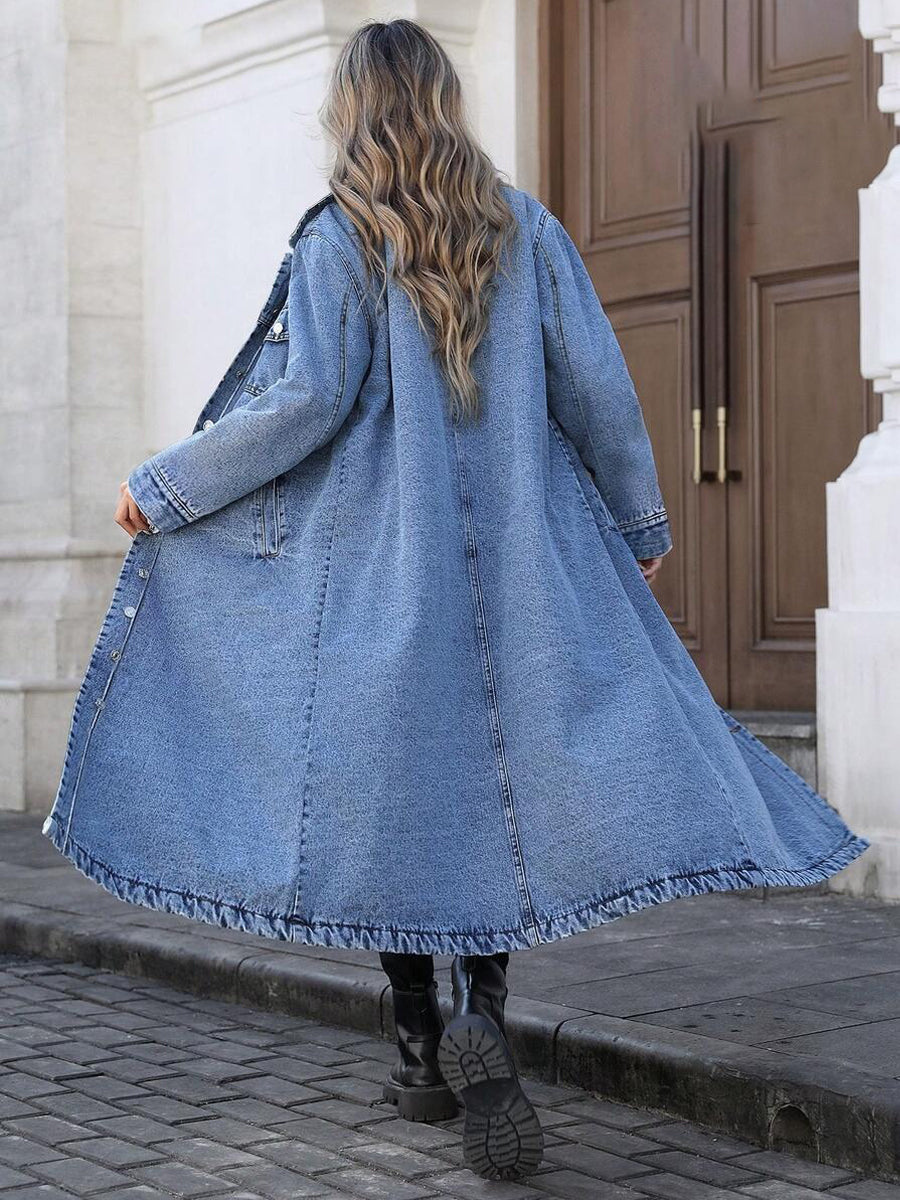 Quinn | Women's Denim Button-Front Long Duster Coat