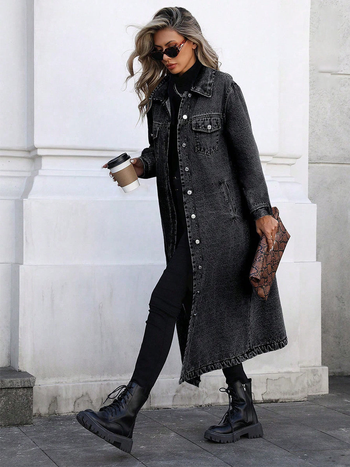 Quinn | Women's Denim Button-Front Long Duster Coat