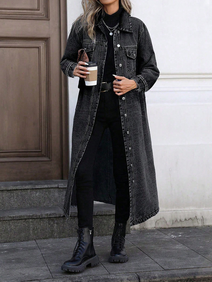 Quinn | Women's Denim Button-Front Long Duster Coat