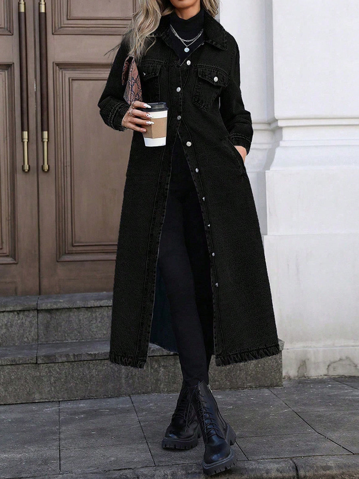 Quinn | Women's Denim Button-Front Long Duster Coat