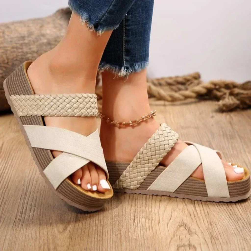 Quinn | Women's Leather Woven Cross-Strap Platform Sandals