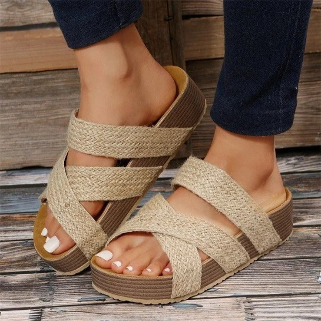 Quinn | Women's Leather Woven Cross-Strap Platform Sandals
