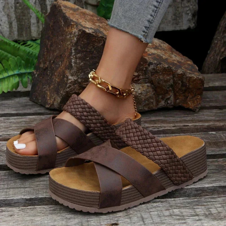 Quinn | Women's Leather Woven Cross-Strap Platform Sandals