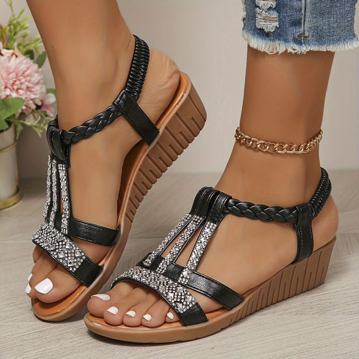 Remi | Women's Arch-Support Crystal T-Strap Comfort Sandals