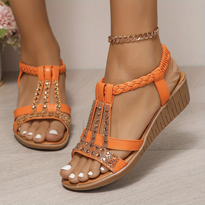 Remi | Women's Arch-Support Crystal T-Strap Comfort Sandals