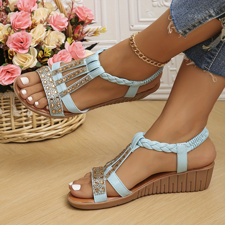 Remi | Women's Arch-Support Crystal T-Strap Comfort Sandals