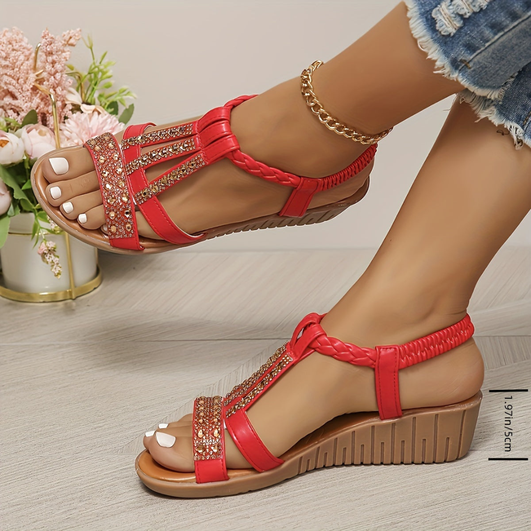 Remi | Women's Arch-Support Crystal T-Strap Comfort Sandals