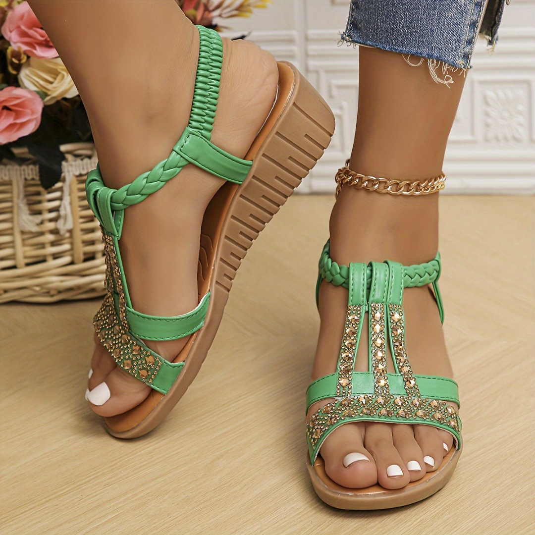 Remi | Women's Arch-Support Crystal T-Strap Comfort Sandals
