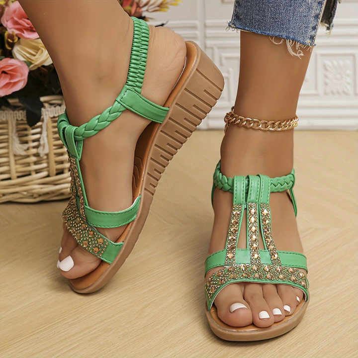 Remi | Women's Arch-Support Crystal T-Strap Comfort Sandals