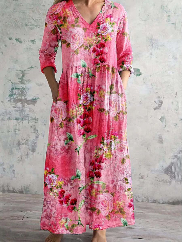 Remi | Women's Chiffon Floral Print V-Neck Maxi Dress Boho