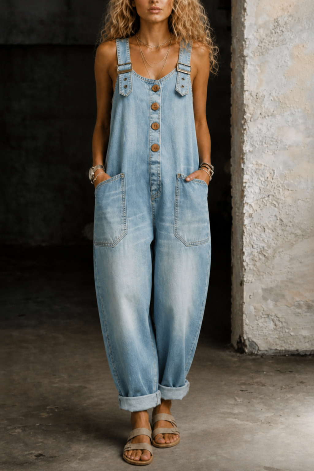 Remi | Women's Denim Button-Front Relaxed Overalls