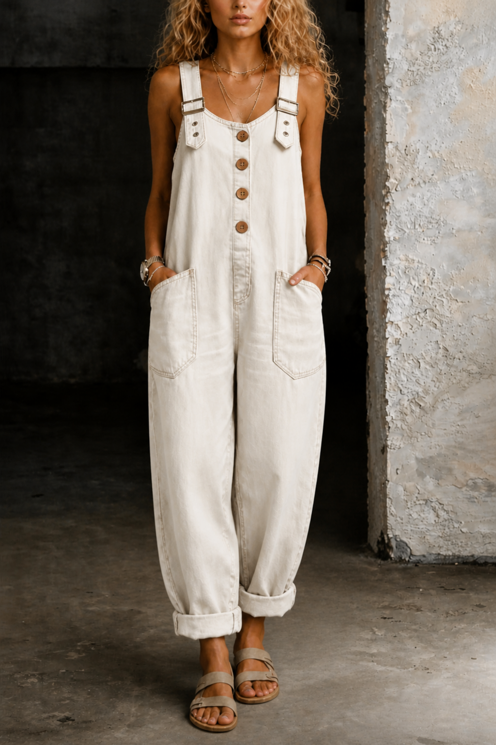 Remi | Women's Denim Button-Front Relaxed Overalls