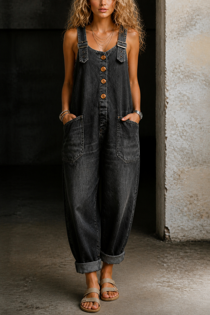 Remi | Women's Denim Button-Front Relaxed Overalls