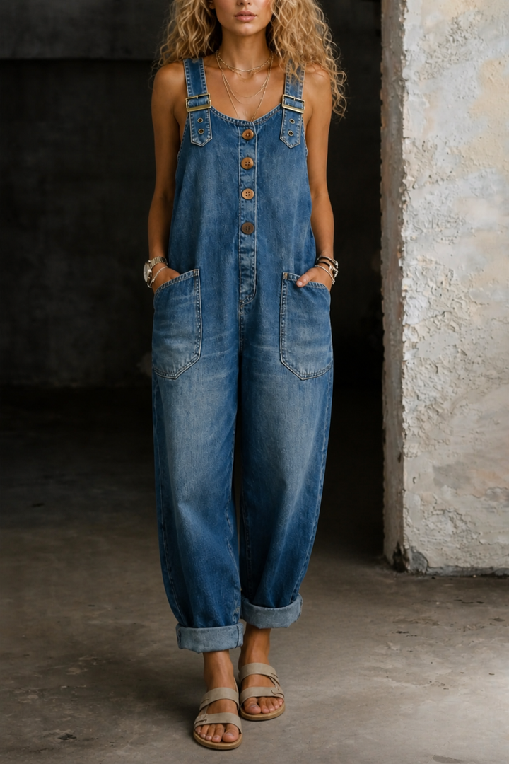 Remi | Women's Denim Button-Front Relaxed Overalls