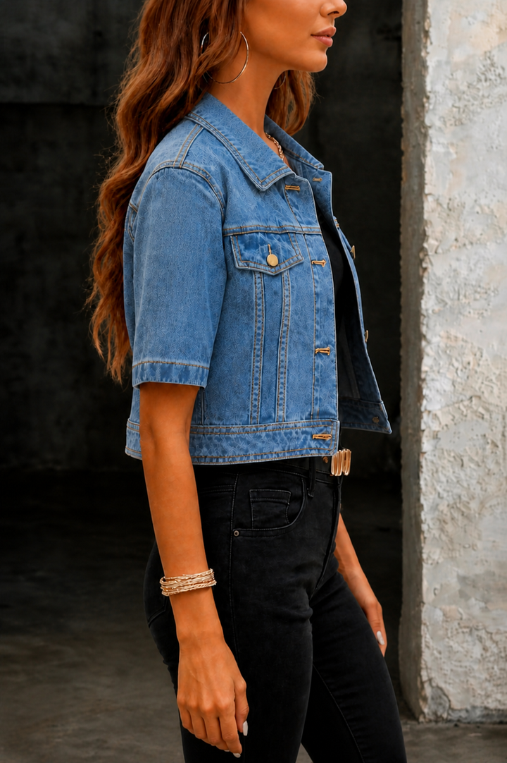 Remi | Women's Denim Cropped Short-Sleeve Button-Up Jacket