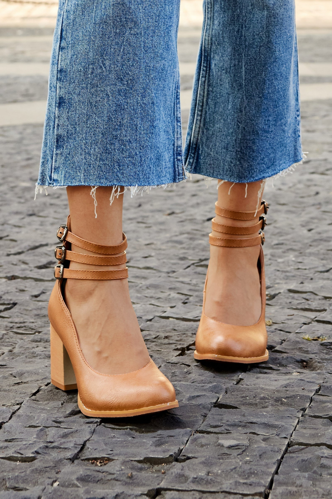 Remi | Women's Leather Block Heel Ankle Strap Pumps