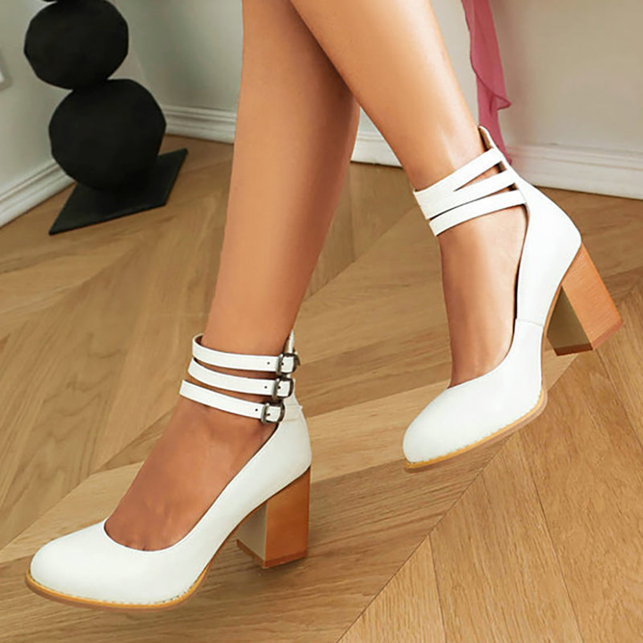 Remi | Women's Leather Block Heel Ankle Strap Pumps