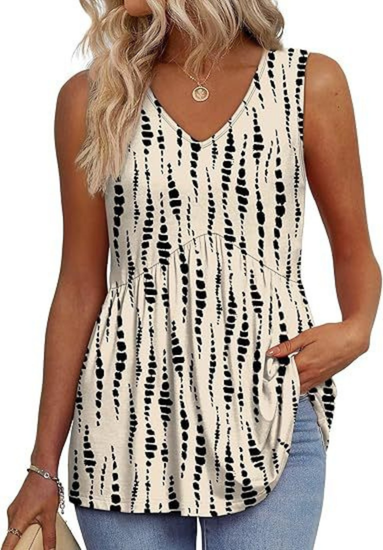 Remi | Women's Lightweight Textured V-Neck Sleeveless Peplum Top