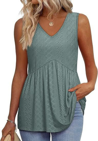 Remi | Women's Lightweight Textured V-Neck Sleeveless Peplum Top