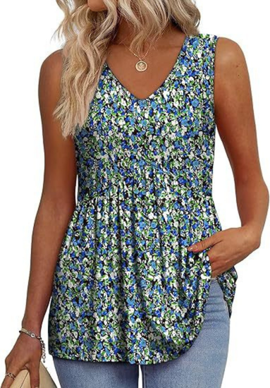 Remi | Women's Lightweight Textured V-Neck Sleeveless Peplum Top