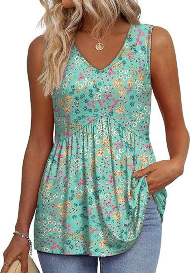Remi | Women's Lightweight Textured V-Neck Sleeveless Peplum Top