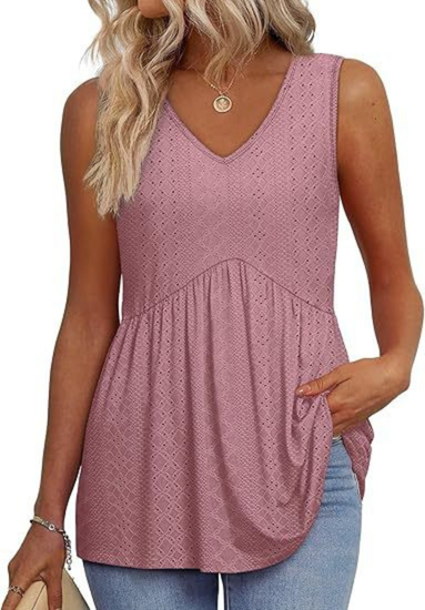 Remi | Women's Lightweight Textured V-Neck Sleeveless Peplum Top