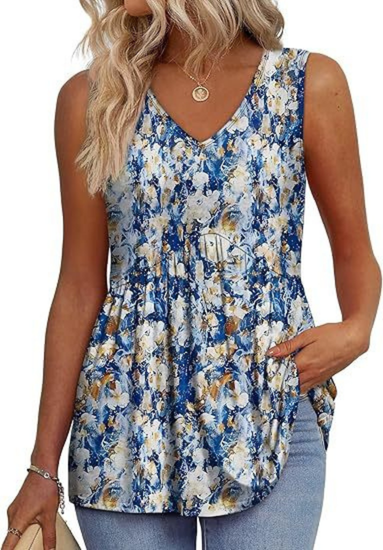 Remi | Women's Lightweight Textured V-Neck Sleeveless Peplum Top