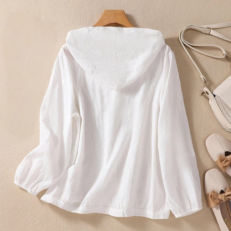 Remi | Women's Linen Hooded Button-Down Casual Shirt