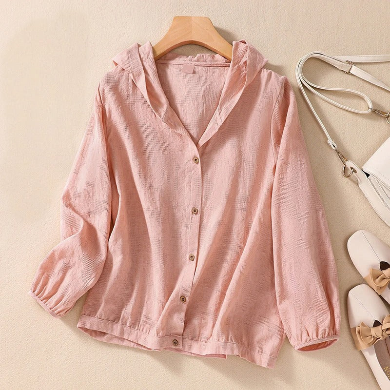 Remi | Women's Linen Hooded Button-Down Casual Shirt