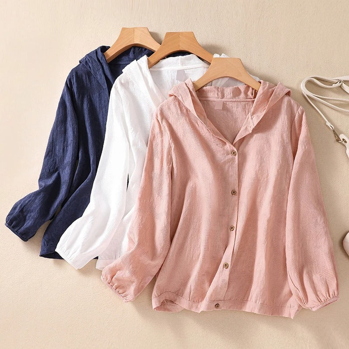 Remi | Women's Linen Hooded Button-Down Casual Shirt