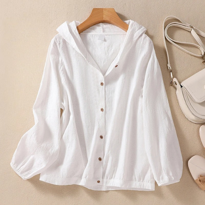 Remi | Women's Linen Hooded Button-Down Casual Shirt