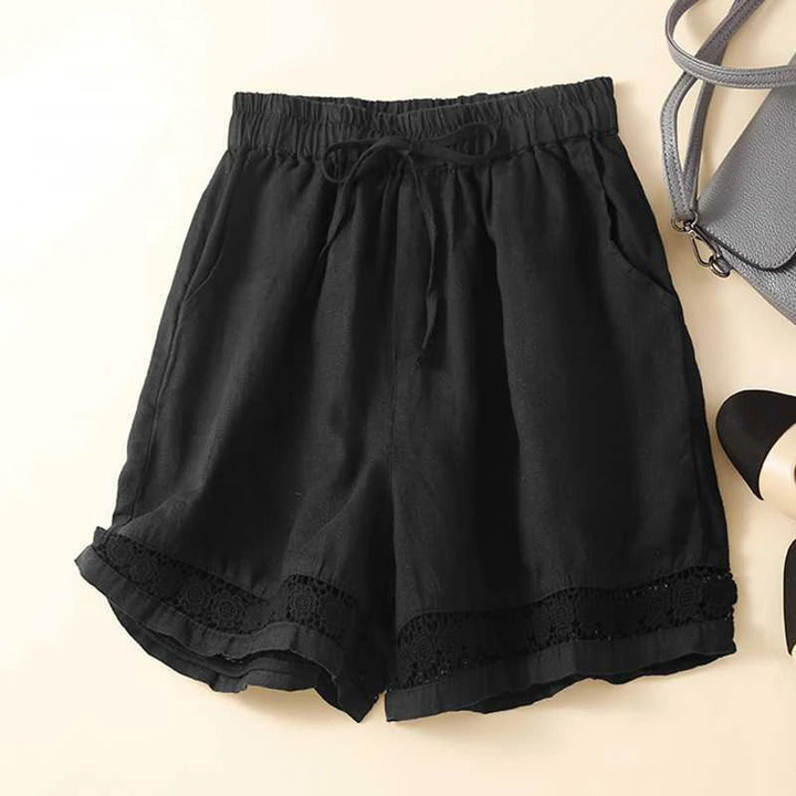 Remi | Women's Linen Lace Trim Elastic Waist Casual Shorts