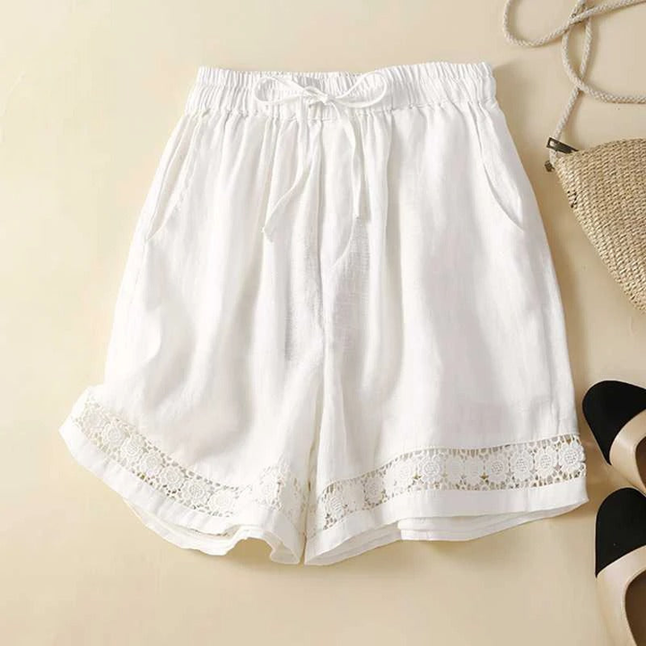 Remi | Women's Linen Lace Trim Elastic Waist Casual Shorts